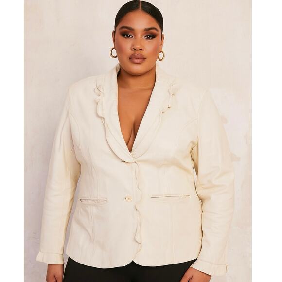Vtg Terry Lewis Classic Luxuries Women’s 1X Genuine Leather Cream Jacket Fall - Picture 1 of 8